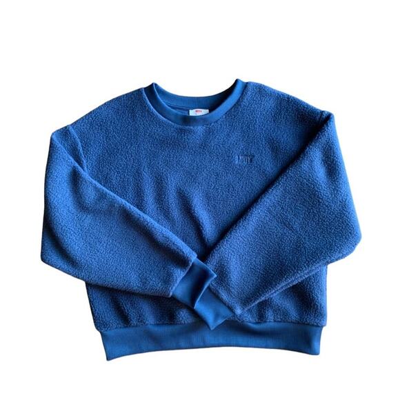 Levi's Sweaters - Levi's Blue Crewneck Sweater Sherpa Fleece Fuzzy Top Minimalist Relaxed Wear XL